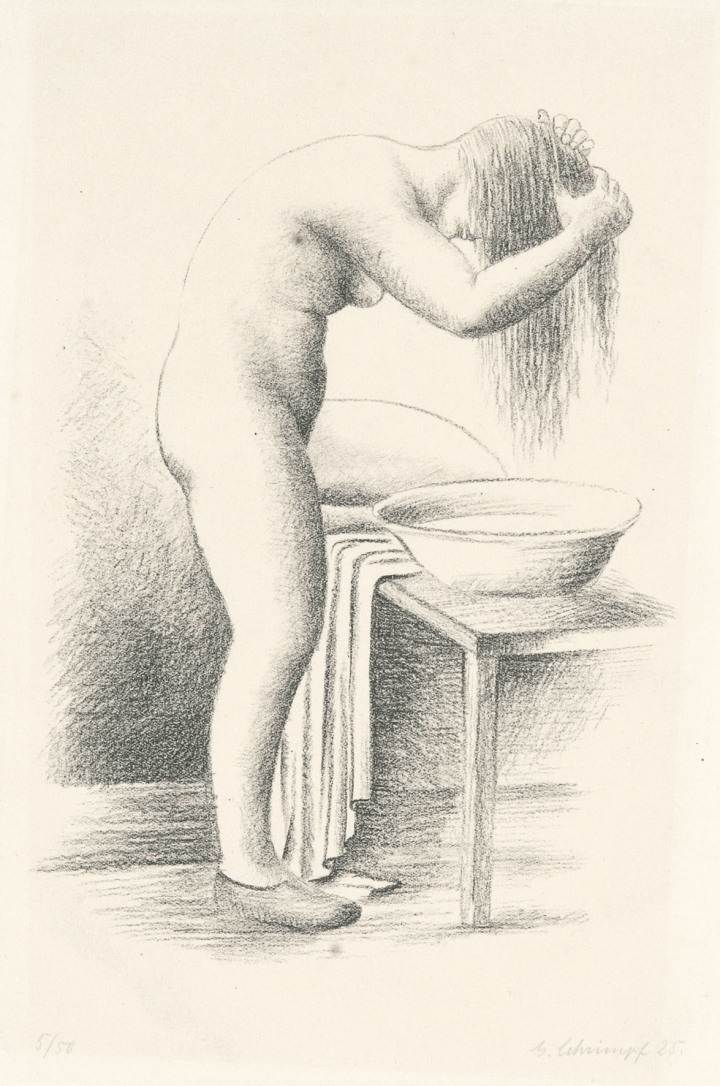 Georg Schrimpf Badende (Haarewaschende Frau), 1925 Lithografie ©Foto: Ulrich Fischere